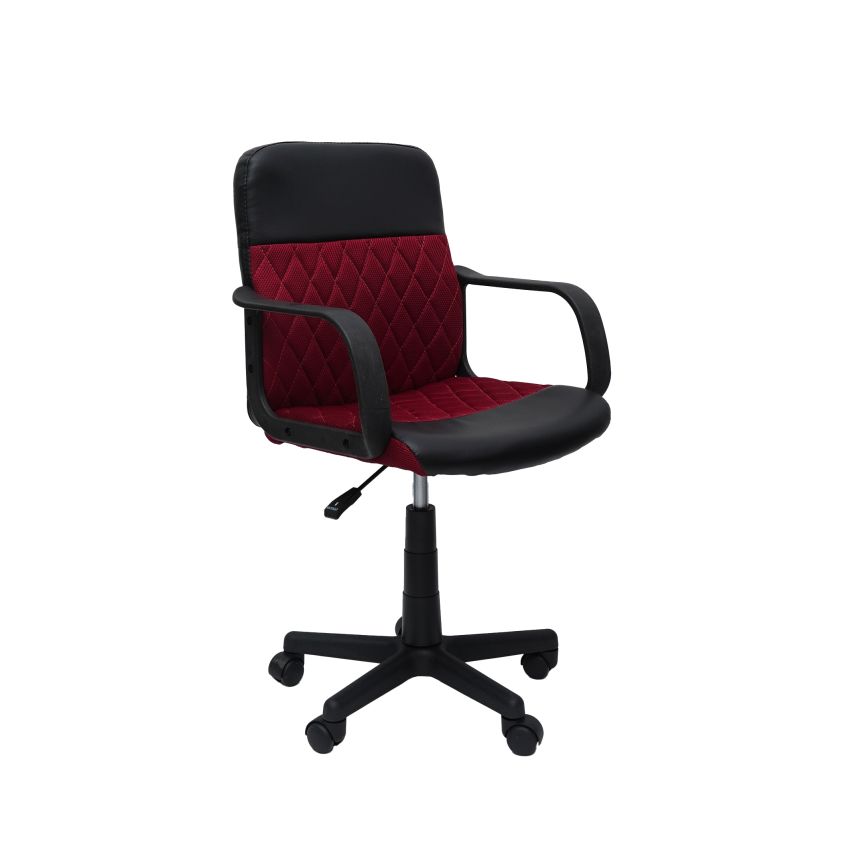 Scaun birou S-228, rosu/negru, piele ecologica/mesh textil