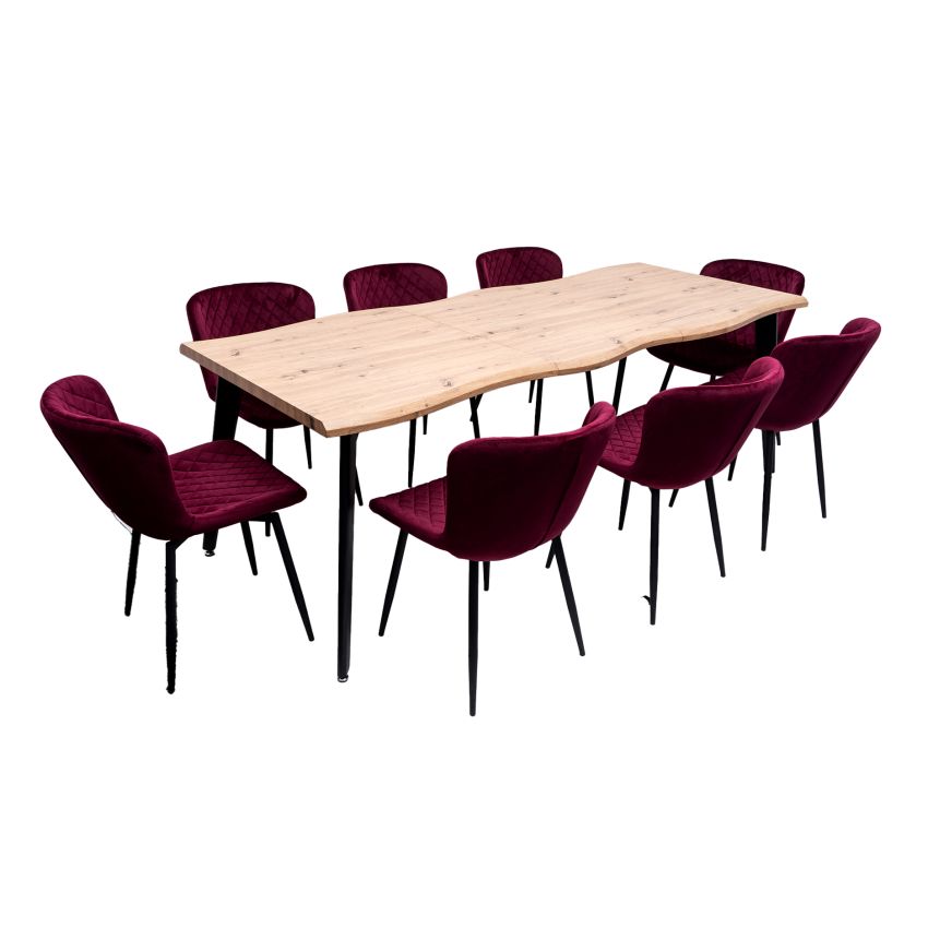 Set masa extensibila 160/220x90 cm MB-94, cu 8 scaune tapitate S-153 grena