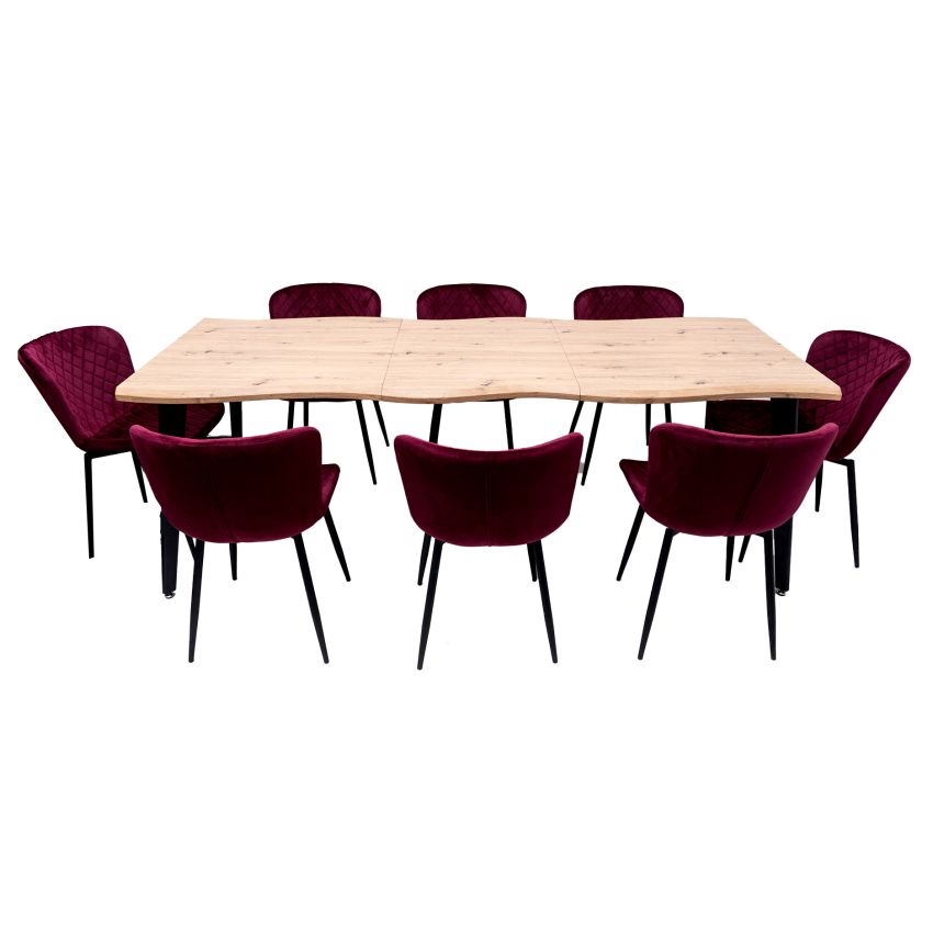 Set masa extensibila 160/220x90 cm MB-94, cu 8 scaune tapitate S-153 grena