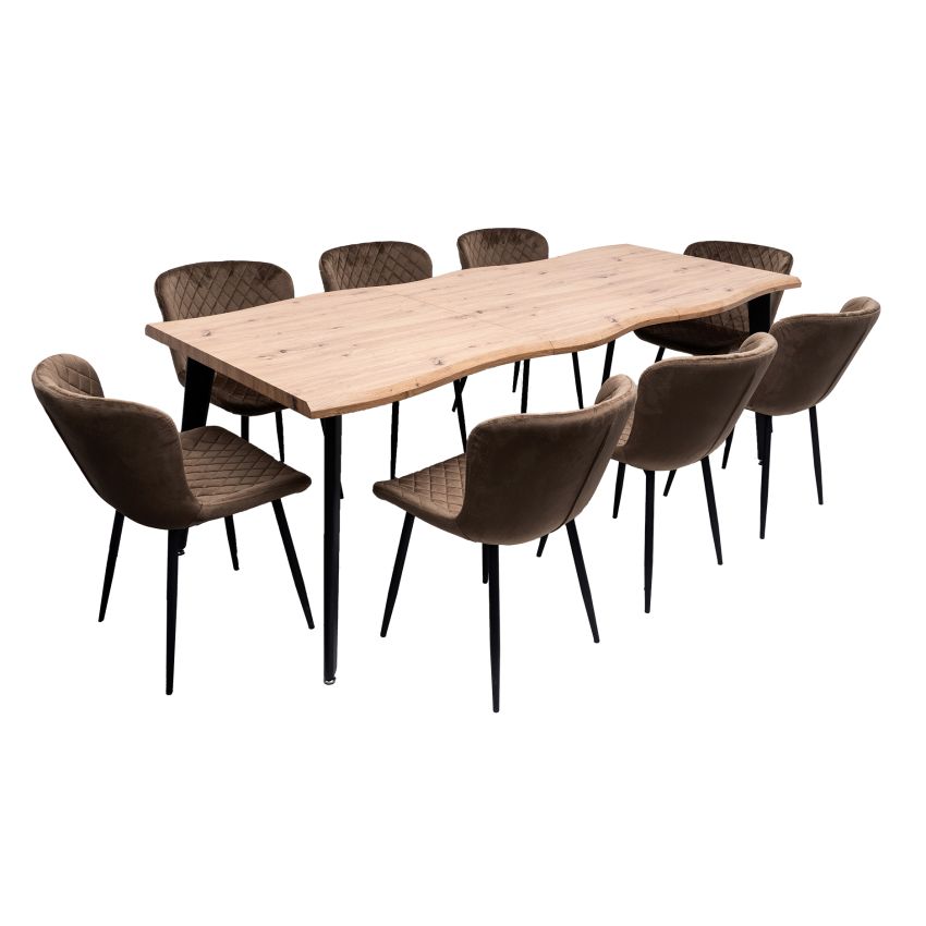 Set masa extensibila 160/220x90 cm MB-94, cu 8 scaune tapitate S-153 maro