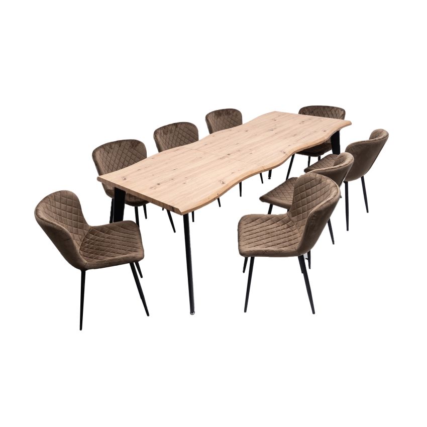 Set masa extensibila 160/220x90 cm MB-94, cu 8 scaune tapitate S-153 maro