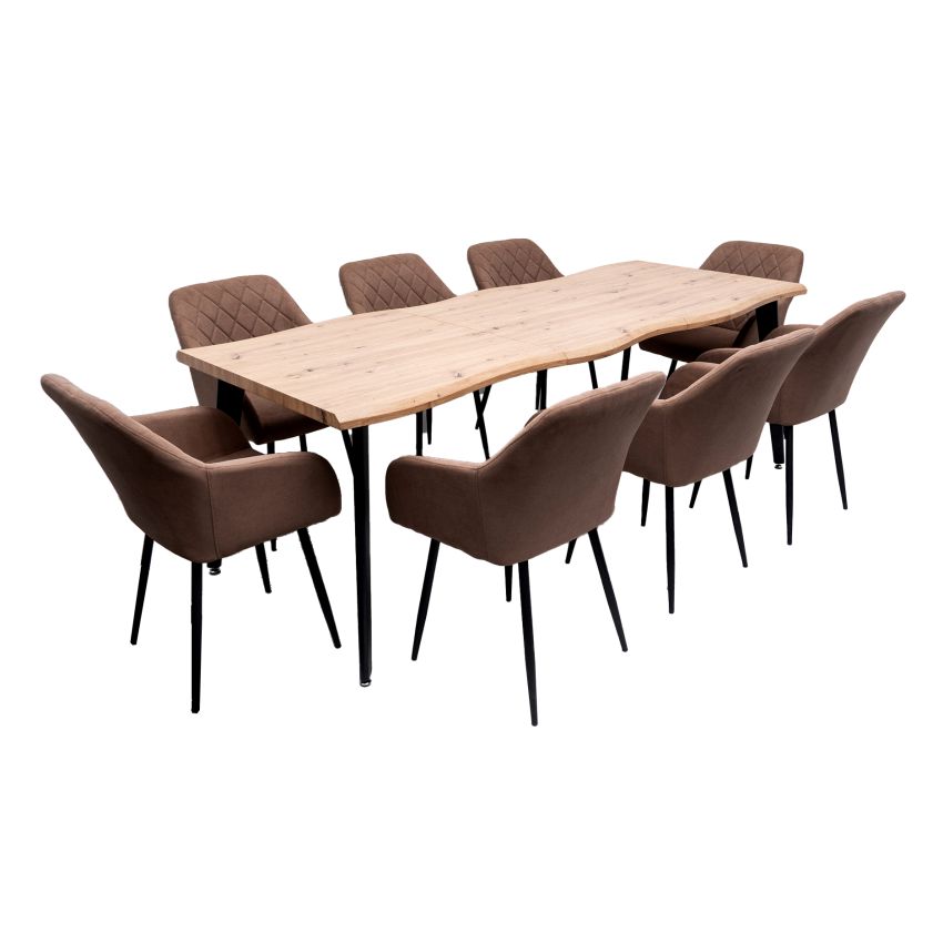 Set masa extensibila 160/220x90 cm MB-94, cu 8 scaune tapitate ML-5 maro