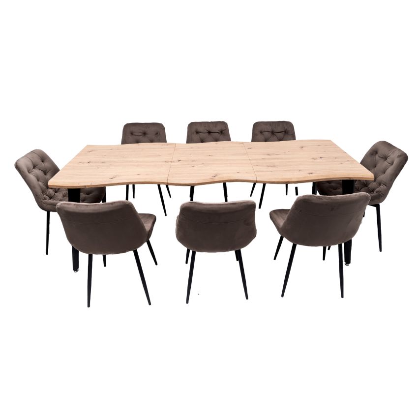 Set masa extensibila 160/220x90 cm MB-94, cu 8 scaune tapitate S-212 maro