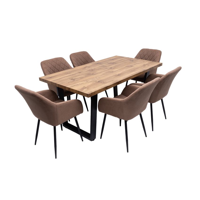Set masa 160x90 cm MB-95, cu 6 scaune tapitate ML-5 maro