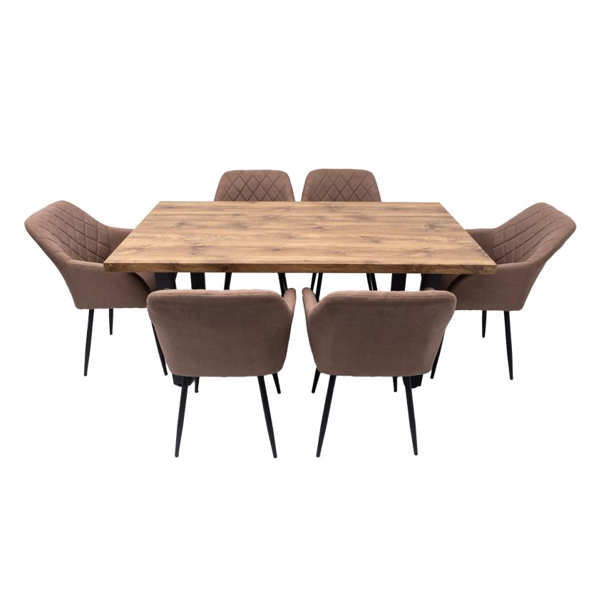 Set masa 160x90 cm MB-95, cu 6 scaune tapitate ML-5 maro