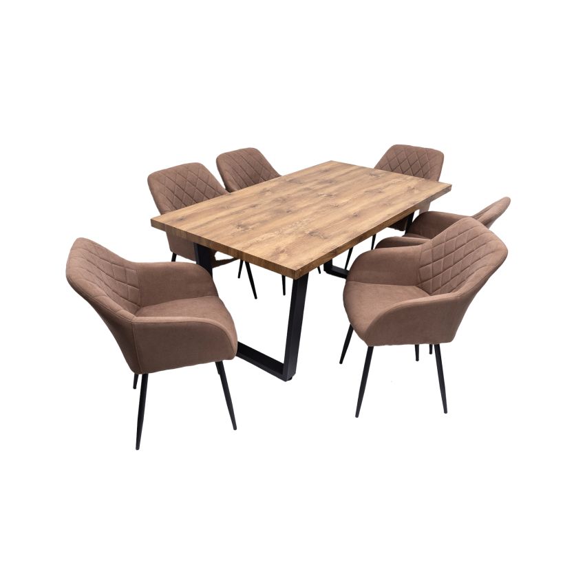 Set masa 160x90 cm MB-95, cu 6 scaune tapitate ML-5 maro