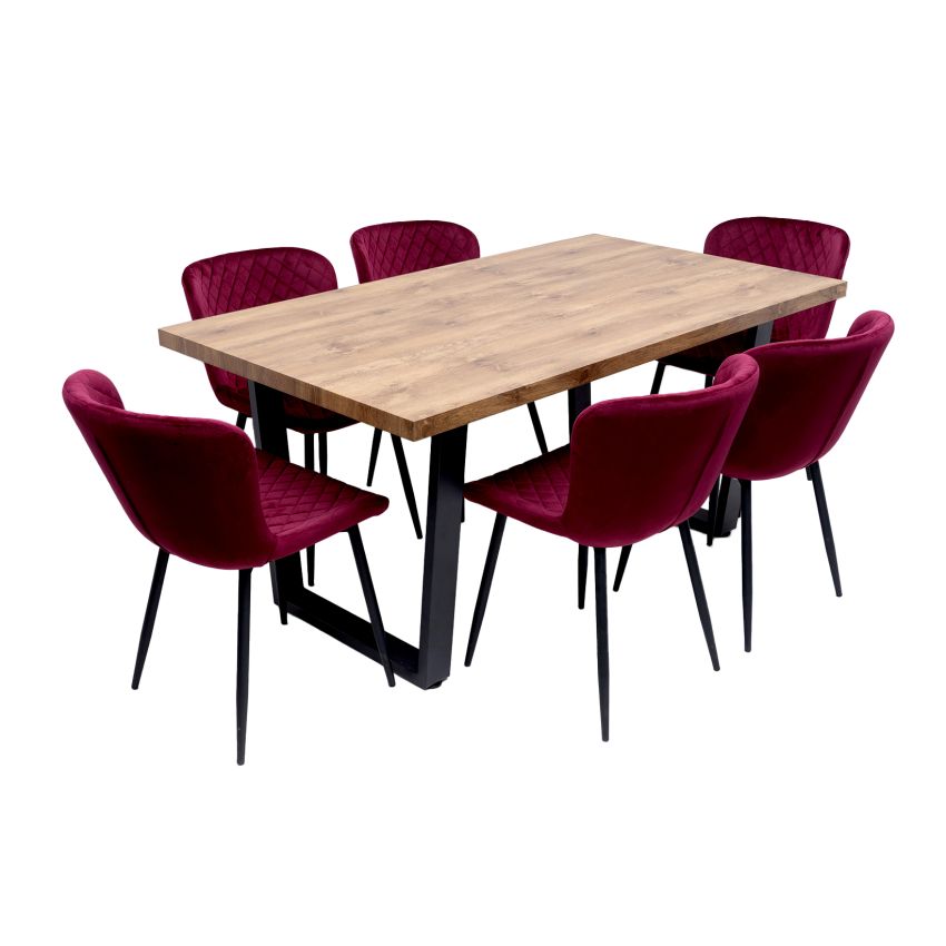 Set masa 160x90 cm MB-95, cu 6 scaune tapitate S-153 grena