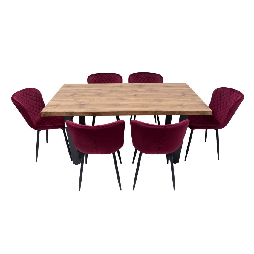 Set masa 160x90 cm MB-95, cu 6 scaune tapitate S-153 grena