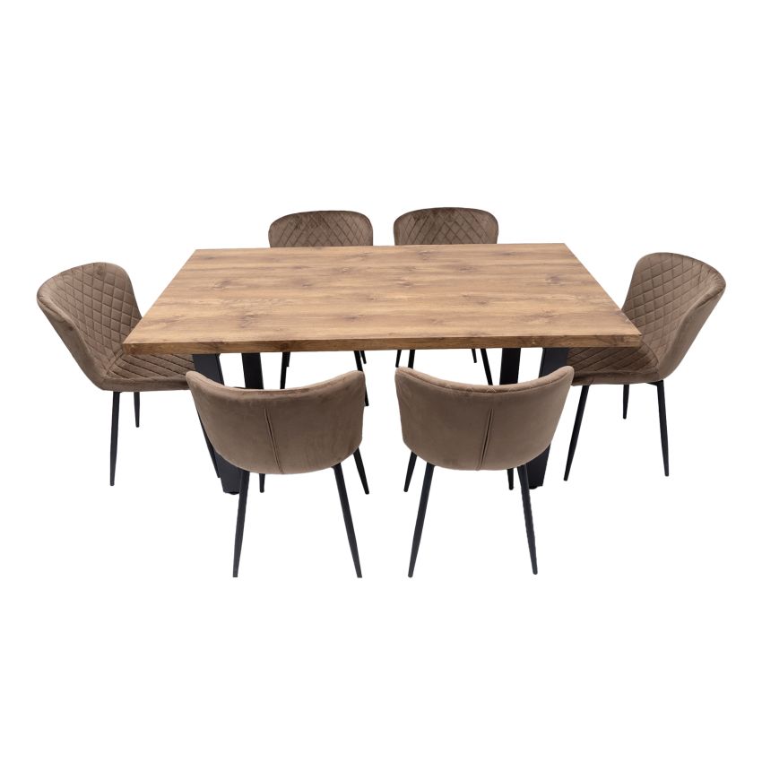 Set masa 160x90 cm MB-95, cu 6 scaune tapitate S-153 maro