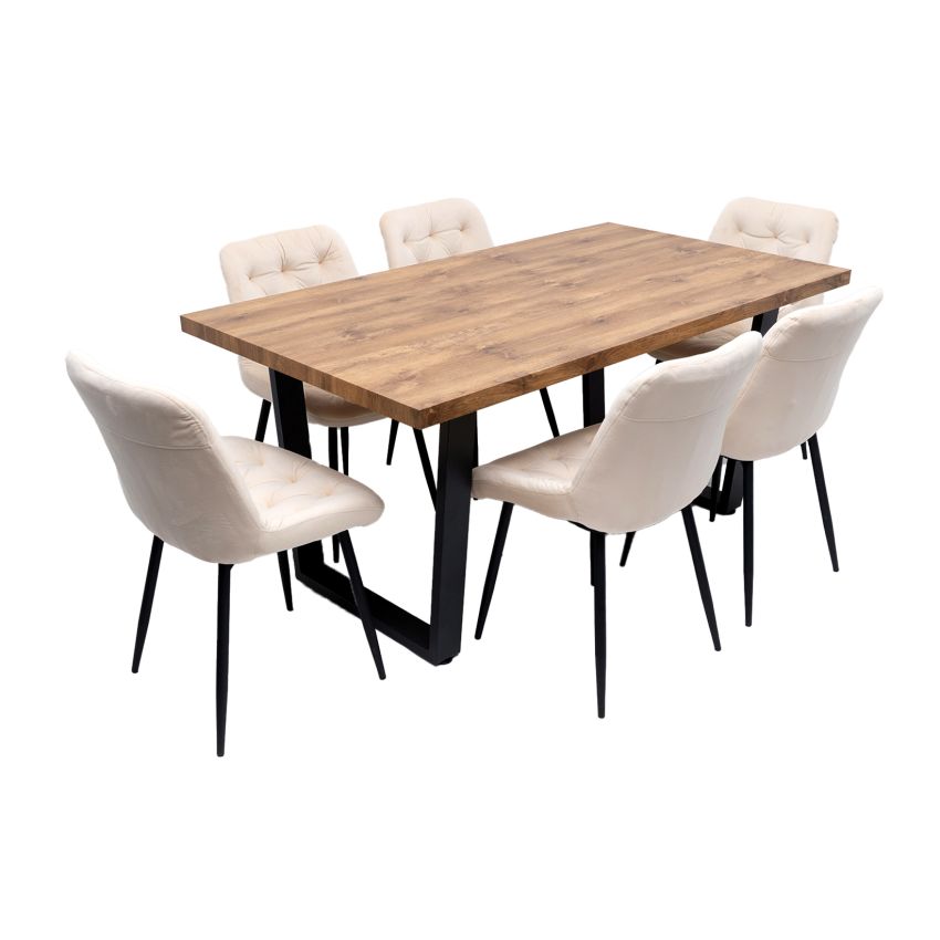 Set masa 160x90 cm MB-95, cu 6 scaune tapitate S-212 bej