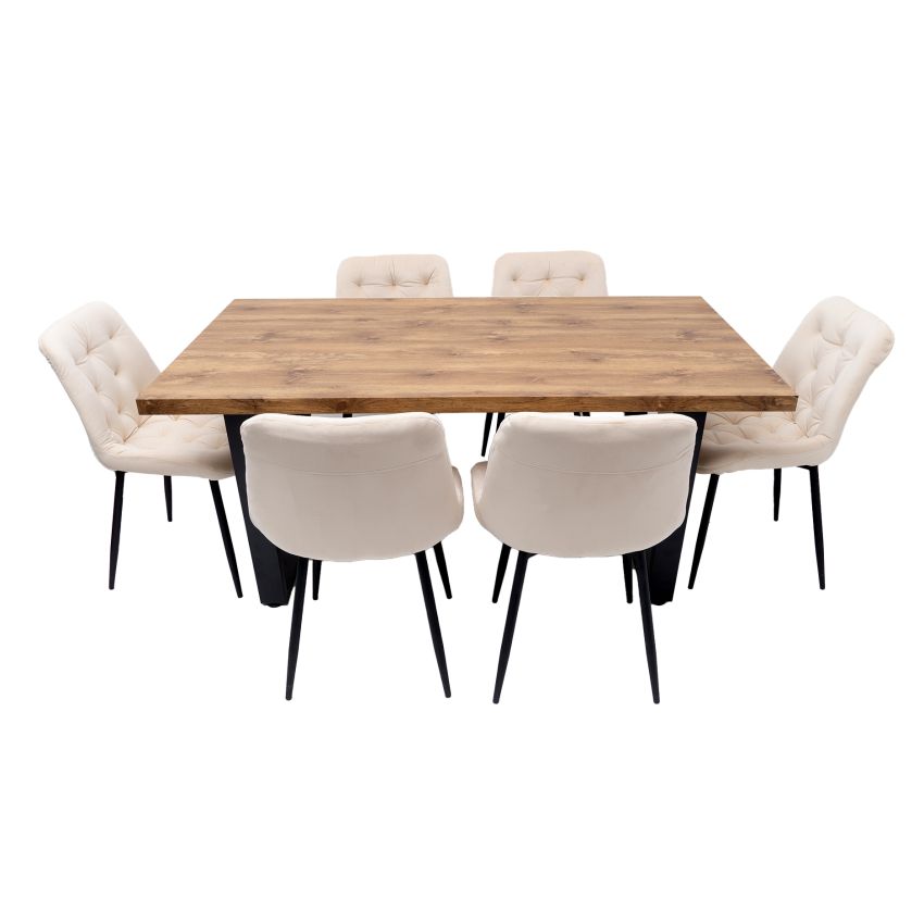 Set masa 160x90 cm MB-95, cu 6 scaune tapitate S-212 bej