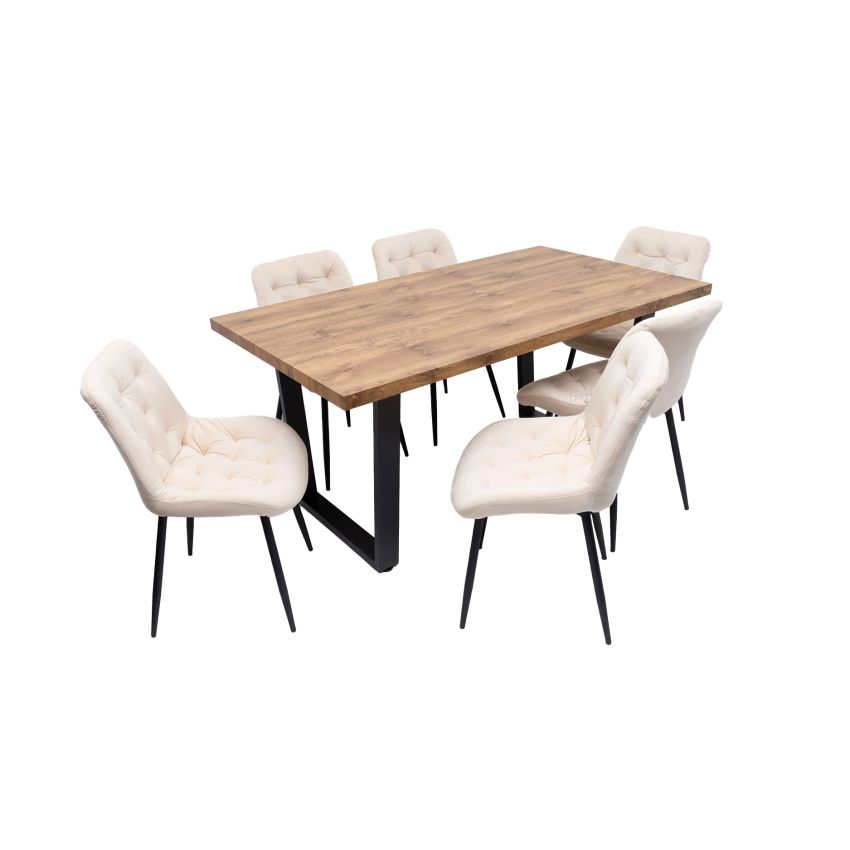 Set masa 160x90 cm MB-95, cu 6 scaune tapitate S-212 bej