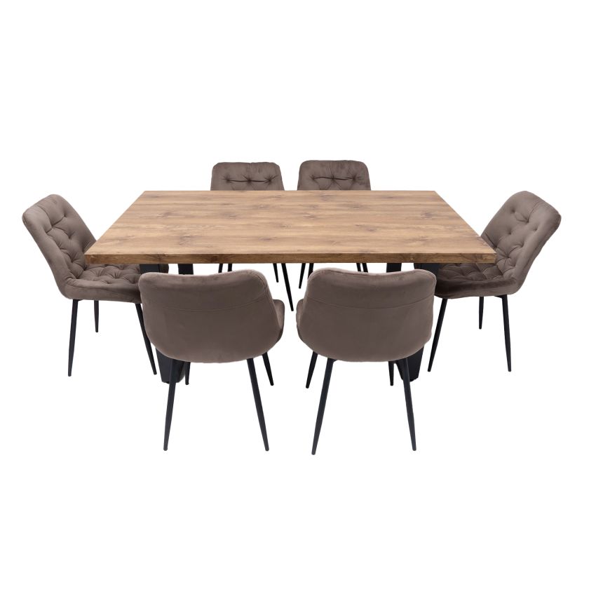 Set masa 160x90 cm MB-95, cu 6 scaune tapitate S-212 maro
