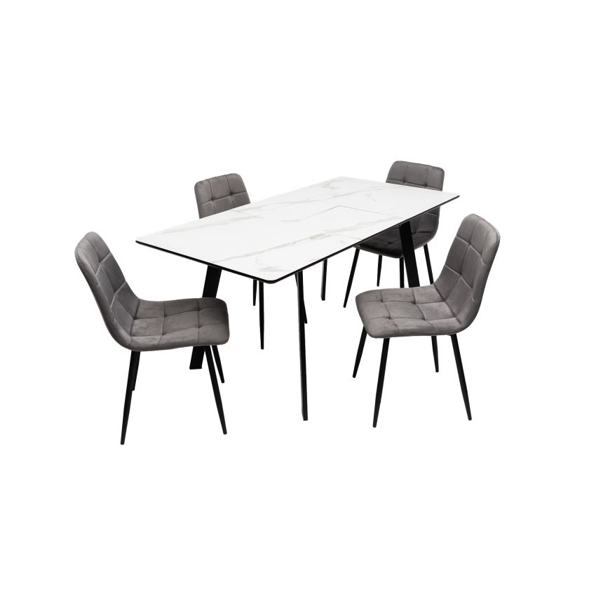 Set masa MBS-96 alb, cu 4 scaune tapitate ML-4 gri