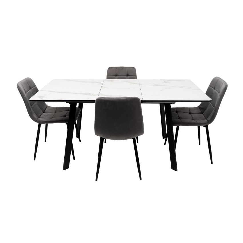 Set masa MBS-96 alb, cu 4 scaune tapitate ML-4 gri