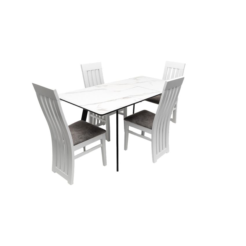 Set masa MBS-96 alb, cu 4 scaune tapitate S-104 alb/gri