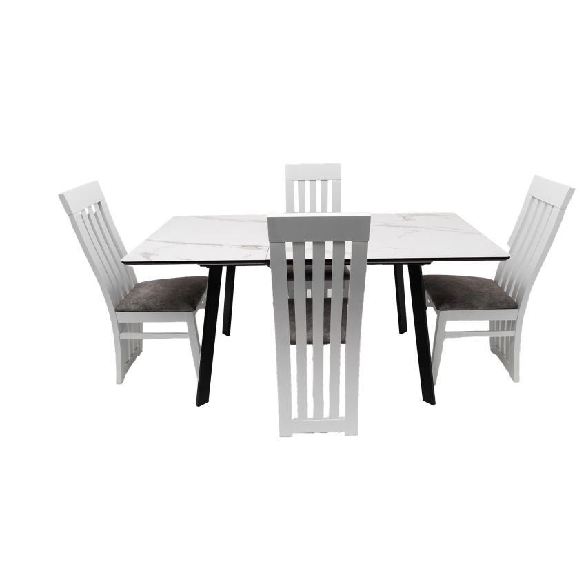 Set masa MBS-96 alb, cu 4 scaune tapitate S-104 alb/gri