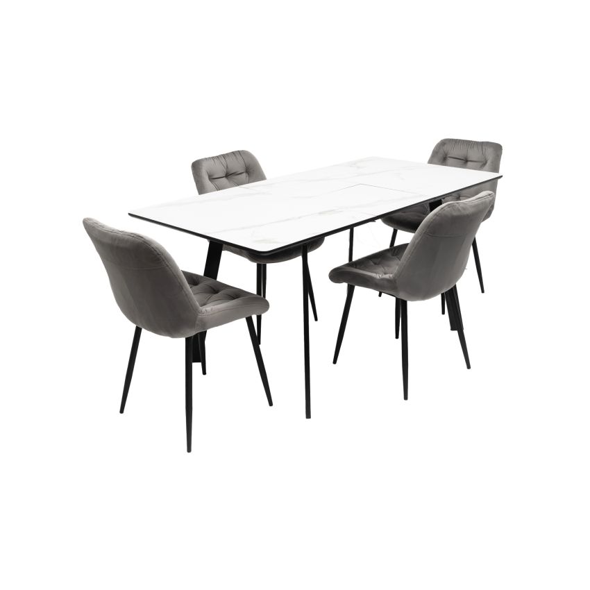 Set masa MBS-96 alb, cu 4 scaune tapitate S-212 gri