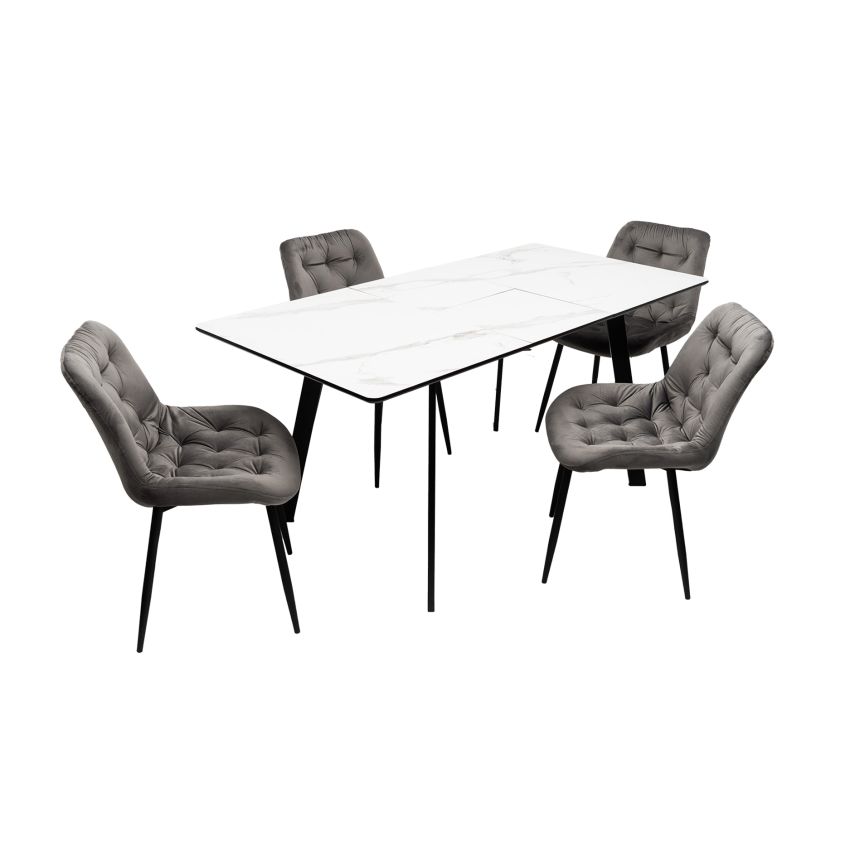 Set masa MBS-96 alb, cu 4 scaune tapitate S-212 gri