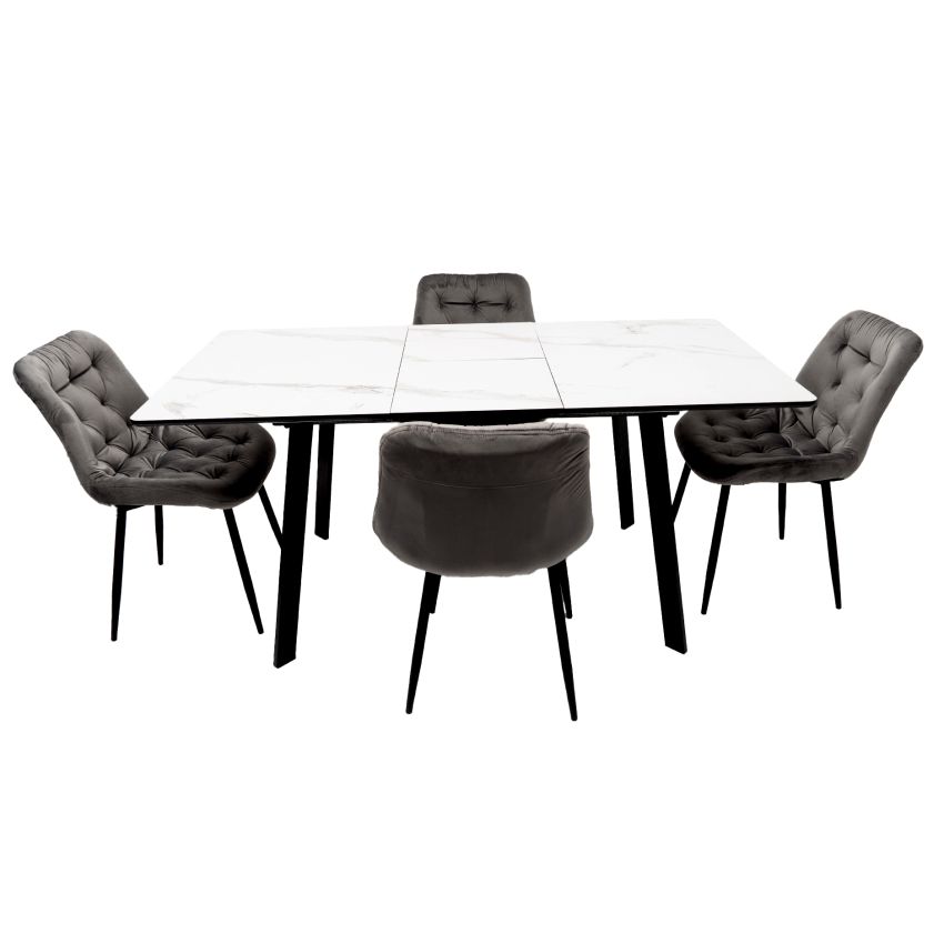 Set masa MBS-96 alb, cu 4 scaune tapitate S-212 gri