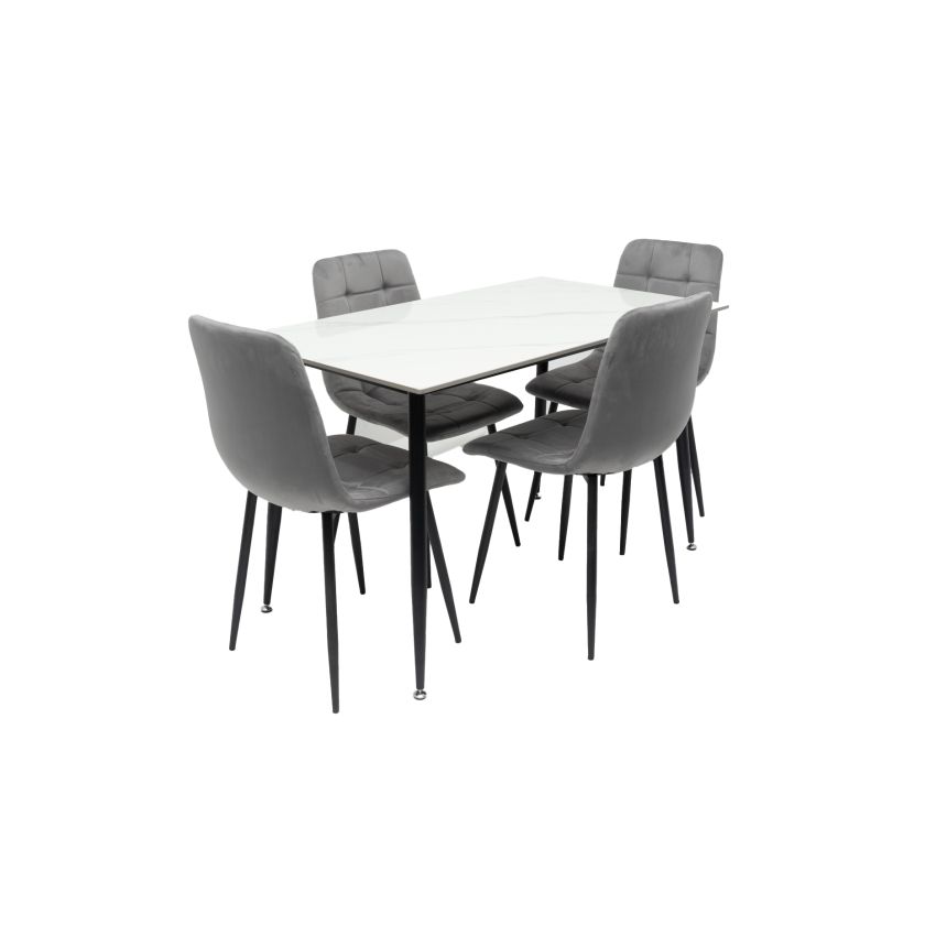 Set masa MBS-97 alb, cu 4 scaune tapitate ML-4 gri