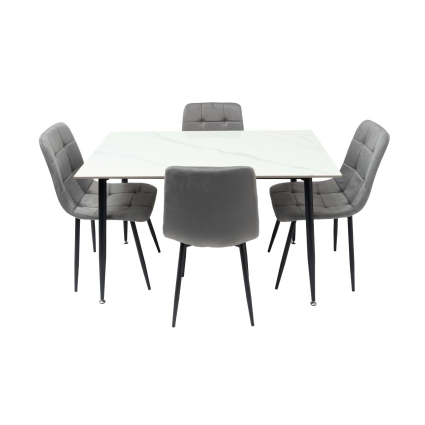 Set masa MBS-97 alb, cu 4 scaune tapitate ML-4 gri