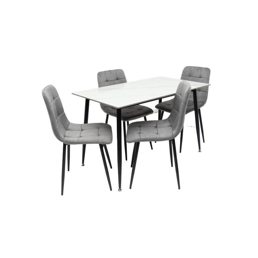 Set masa MBS-97 alb, cu 4 scaune tapitate ML-4 gri