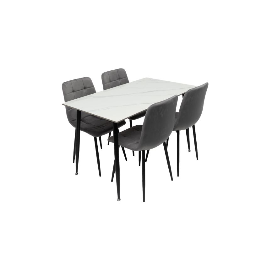 Set masa MBS-97 alb, cu 4 scaune tapitate ML-4 gri
