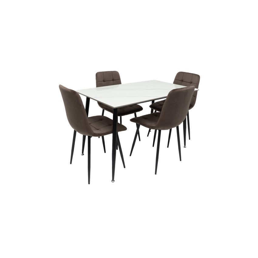 Set masa MBS-97 alb, cu 4 scaune tapitate ML-4 maro