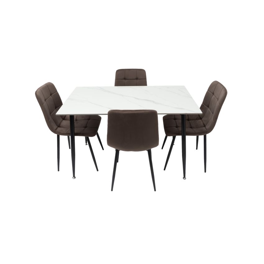Set masa MBS-97 alb, cu 4 scaune tapitate ML-4 maro
