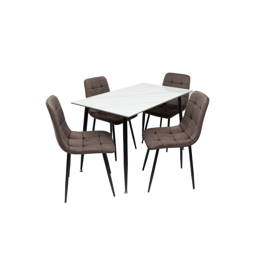 Set masa MBS-97 alb, cu 4 scaune tapitate ML-4 maro