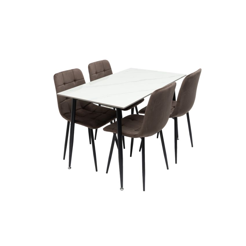 Set masa MBS-97 alb, cu 4 scaune tapitate ML-4 maro