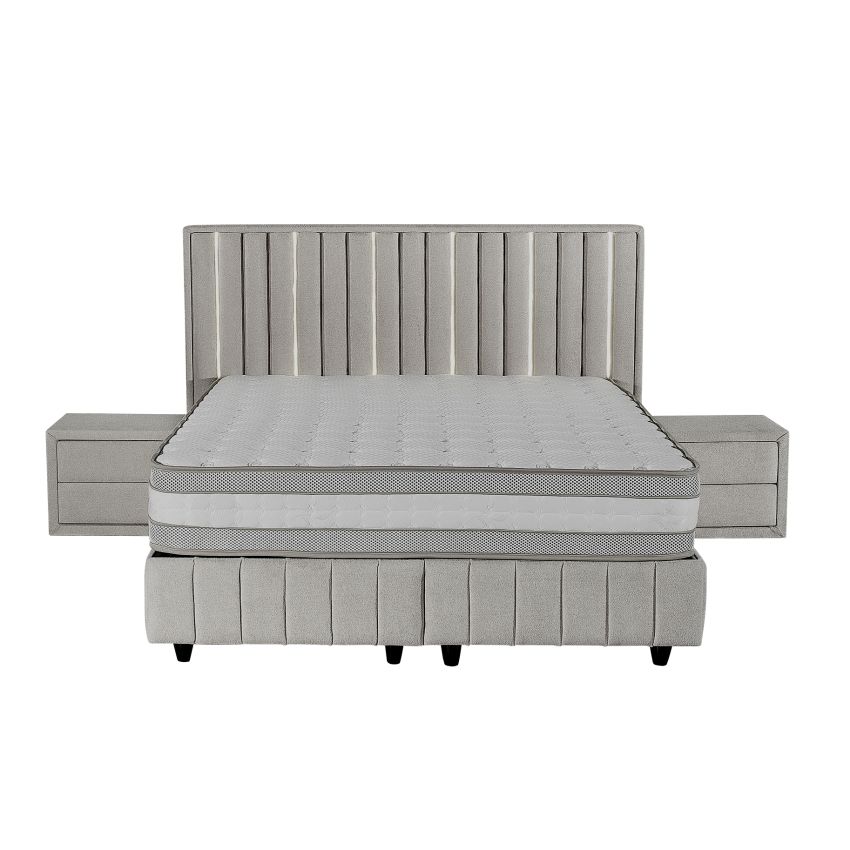 Pat Veloria, 160x200 cm, gri deschis, cu saltea si somiera metalica rabatabila, iluminare led