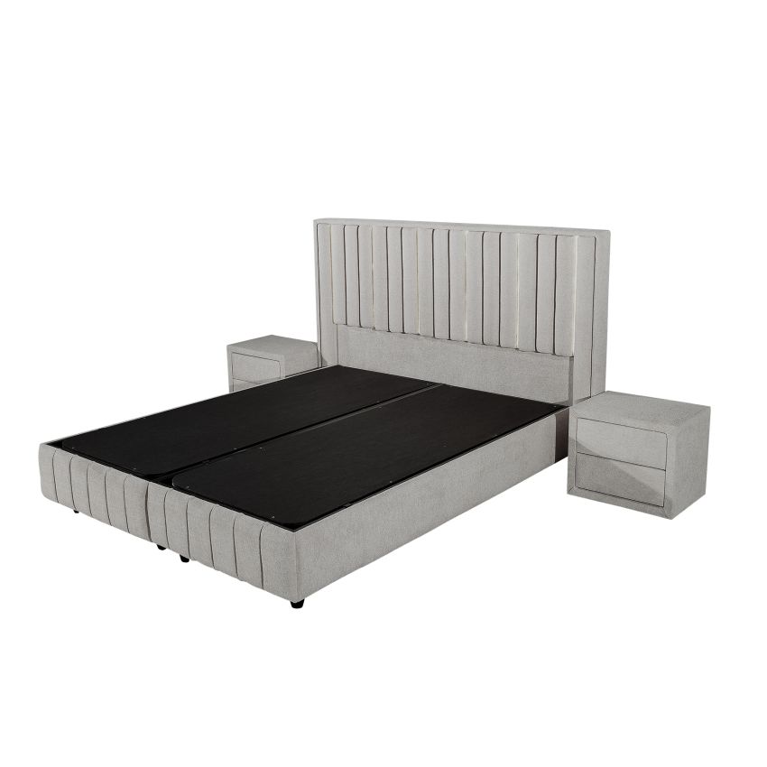 Pat Veloria, 160x200 cm, gri deschis, cu saltea si somiera metalica rabatabila, iluminare led