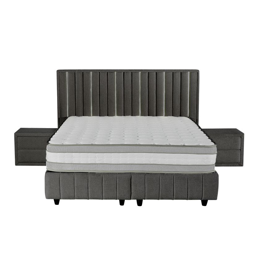Pat Veloria, 160x200 cm, gri inchis, cu saltea si somiera metalica rabatabila, iluminare led