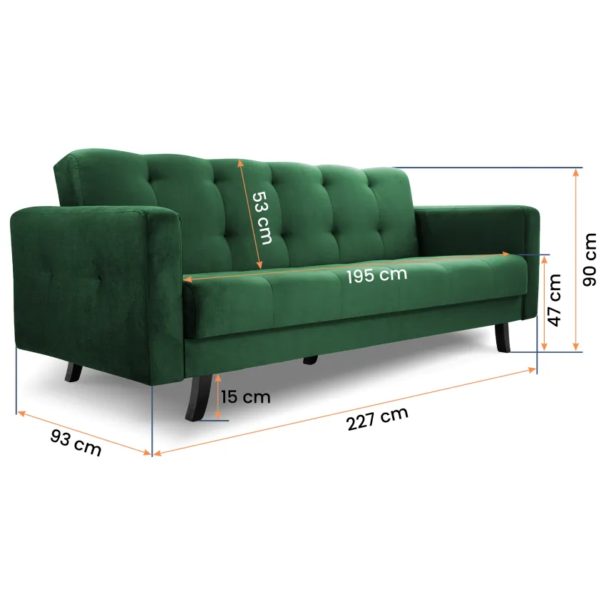 Canapea 3 locuri extensibila Lizbon, verde