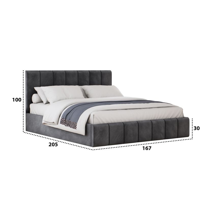 Set dormitor Cozy gri inchis, dulap Radu 180 cm Gri, cu oglinda