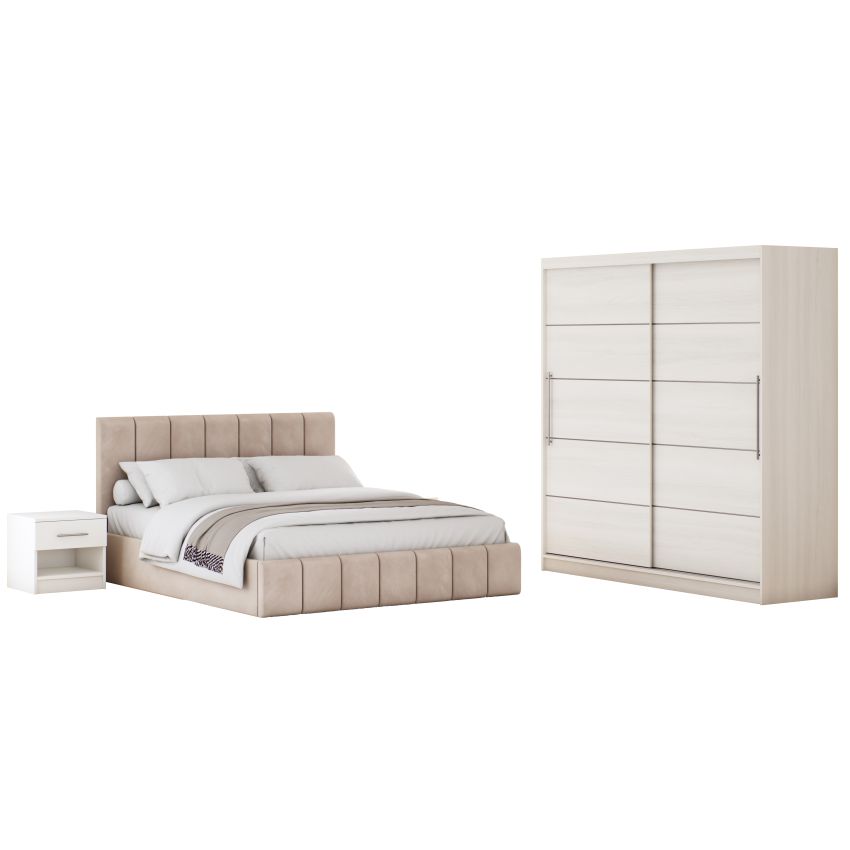 Set dormitor Cozy cappuccino, dulap Sara 200 cm Pin