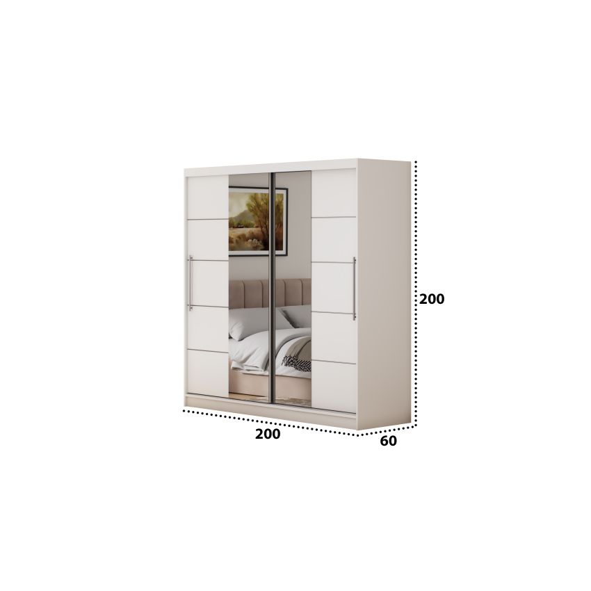 Set dormitor Cozy cappuccino, dulap Sara 200 cm Alb, cu oglinda