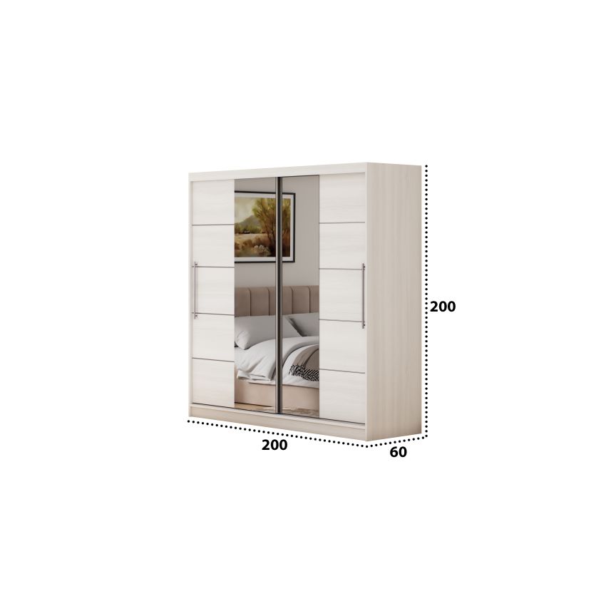Set dormitor Cozy cappuccino, dulap Sara 200 cm Pin, cu oglinda