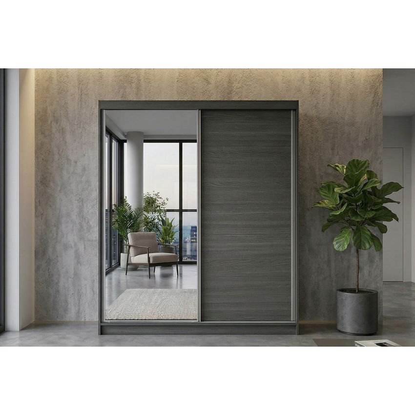 Dressing Ina, cu oglinda, 150x200x60 cm, Stejar Gri