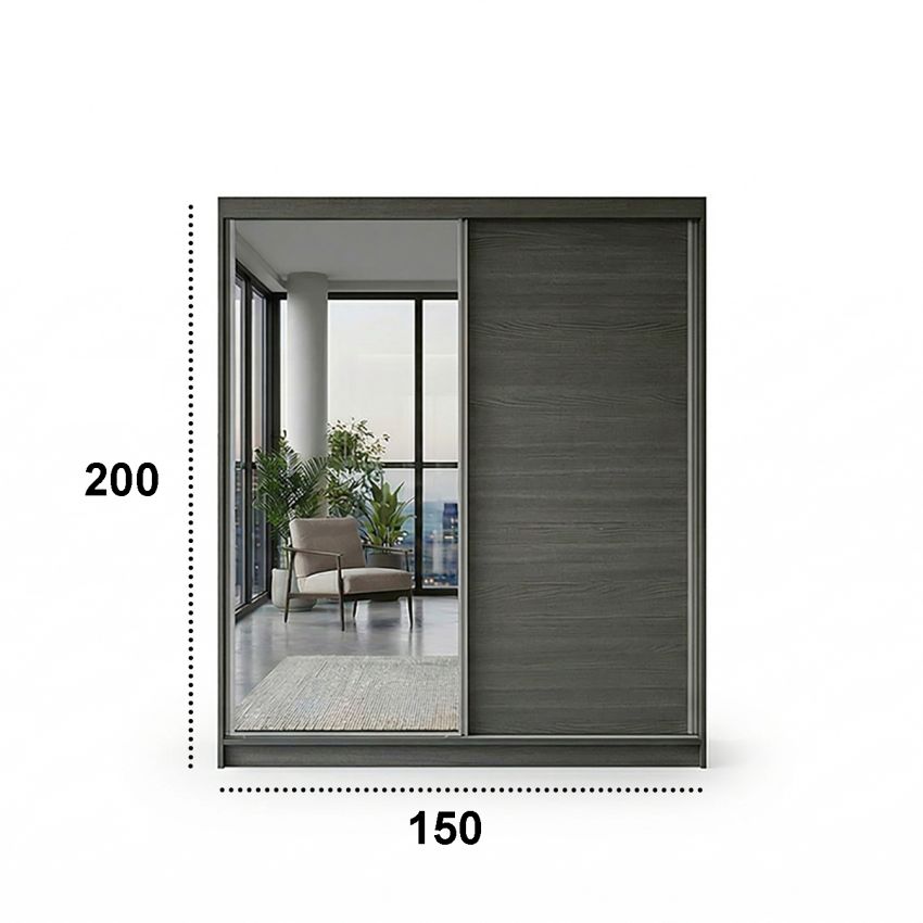 Dressing Ina, cu oglinda, 150x200x60 cm, Stejar Gri