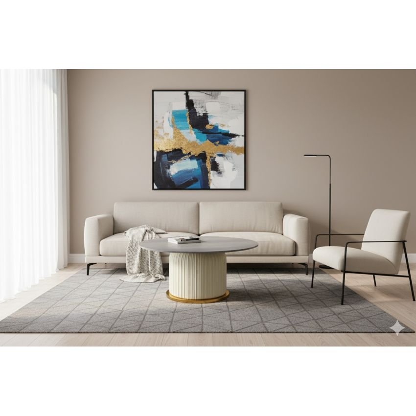 Masa cafea MC-144, 50x47 cm, gri/crem-auriu, piatra sinterizata