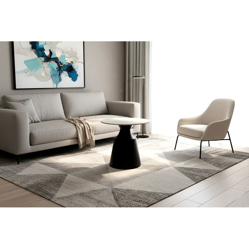 Masa cafea MC-147, 50x48.5 cm, alb/negru, piatra sinterizata