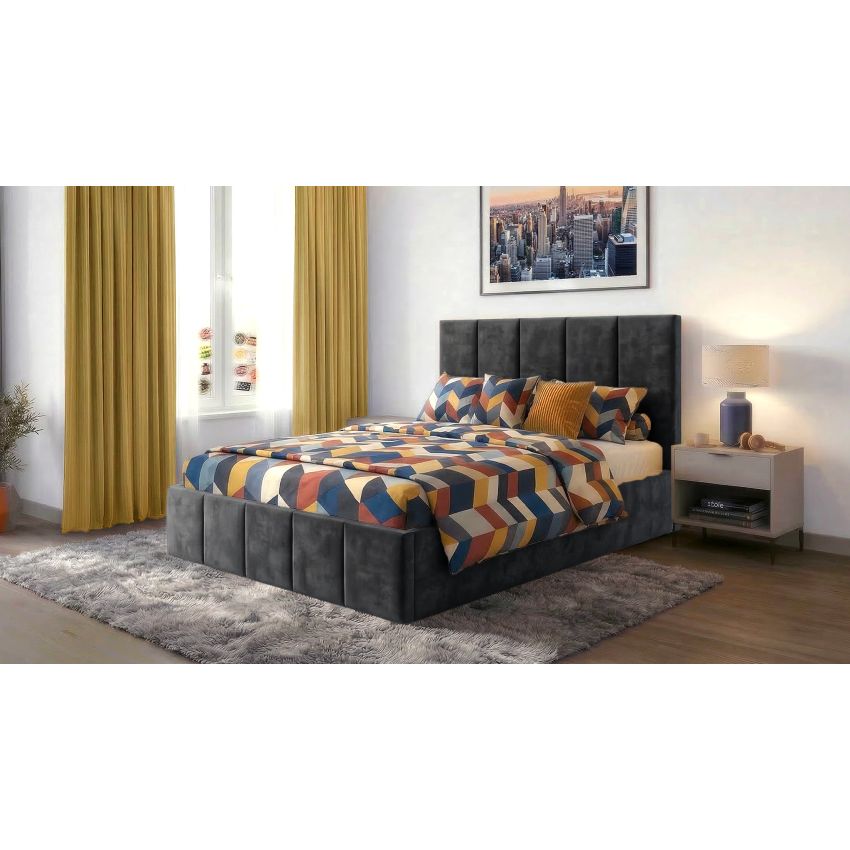 Pat Cozy, 120x200 cm, gri inchis, suport saltea din PAL