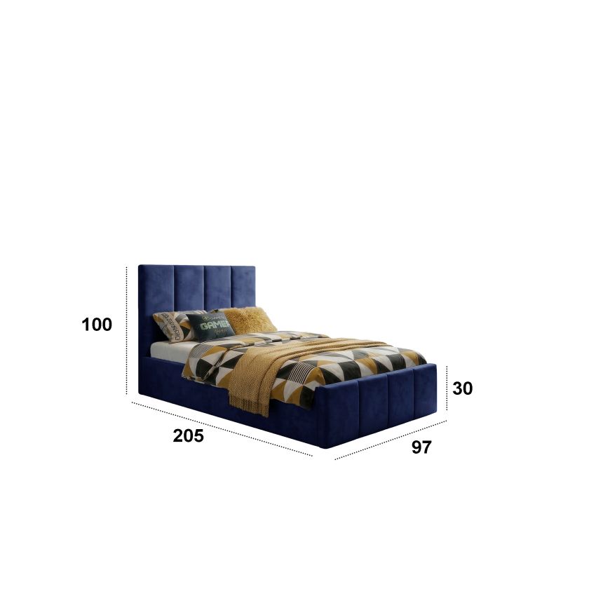 Pat Cozy, 90x200 cm, albastru, suport saltea din PAL