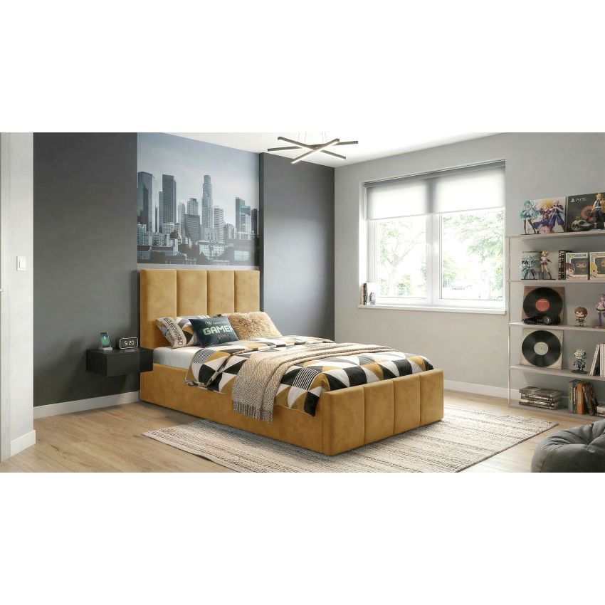 Pat Cozy, 90x200 cm, galben, suport saltea din PAL