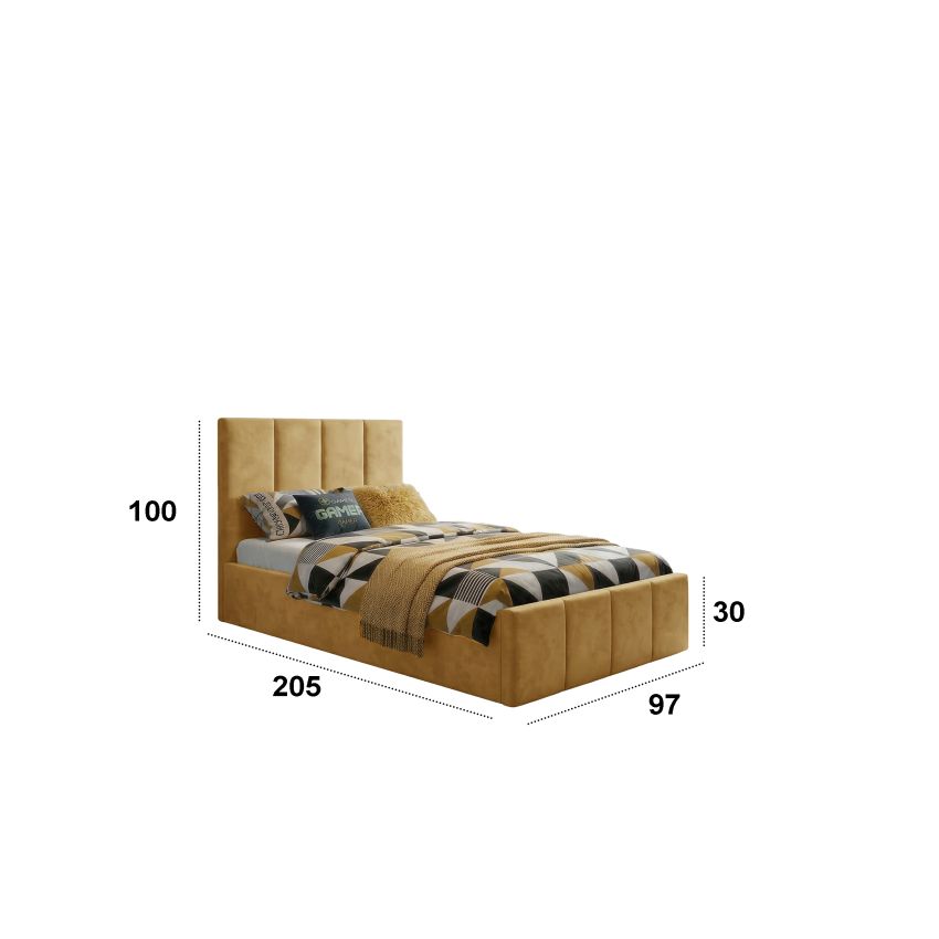 Pat Cozy, 90x200 cm, galben, suport saltea din PAL
