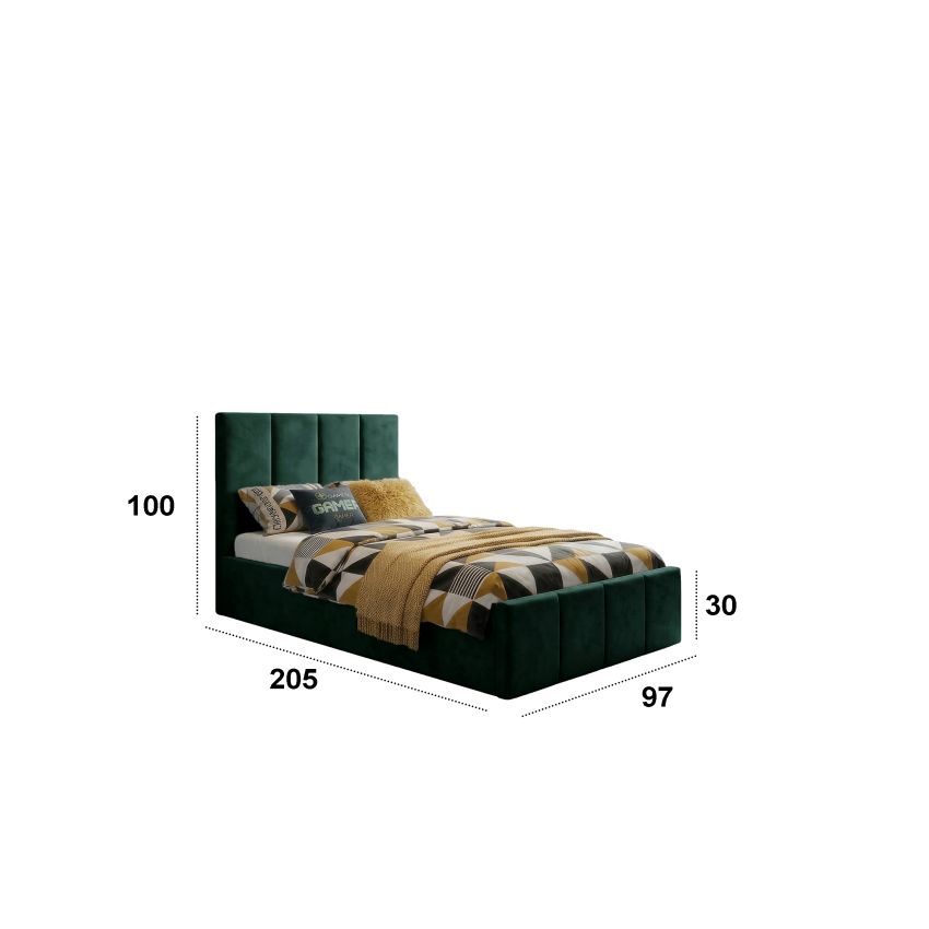Pat Cozy, 90x200 cm, verde, suport saltea din PAL
