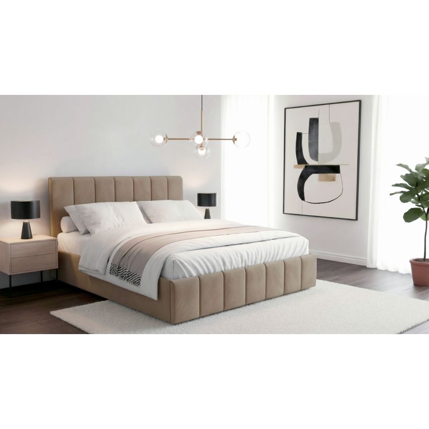 Pat tapitat Zen, 140x200 cm, suport saltea PAL, cappucino